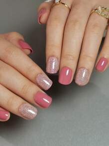 24pcs Long Almond / Short Square Press-On Nails Set, Gentle Minimalist Blush Multi-Color Shimmery Full Coverage Press-On Nails, Suitable For Girls And Ladies As Gifts, Parties, Office Wear, Includes Adhesive Tape And Nail File