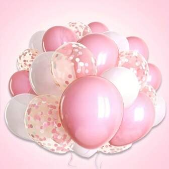 一套粉色和白色五彩纸屑乳胶气球，情人节装饰，婚礼装饰，生日装饰，周年纪念装饰，婴儿送礼会，毕业装饰，节日装饰，庆典装饰，室内外装饰