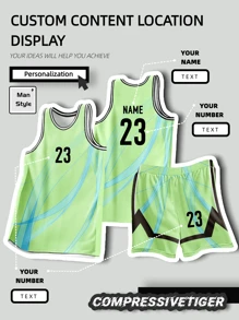2pcs Personalized Basketball Jersey - Customizable Name And Number Print Short Sleeve T-Shirt + Shorts Co-Ord Dragon Pattern Quick-Drying Sweat-Absorbing Sports Set As Gift