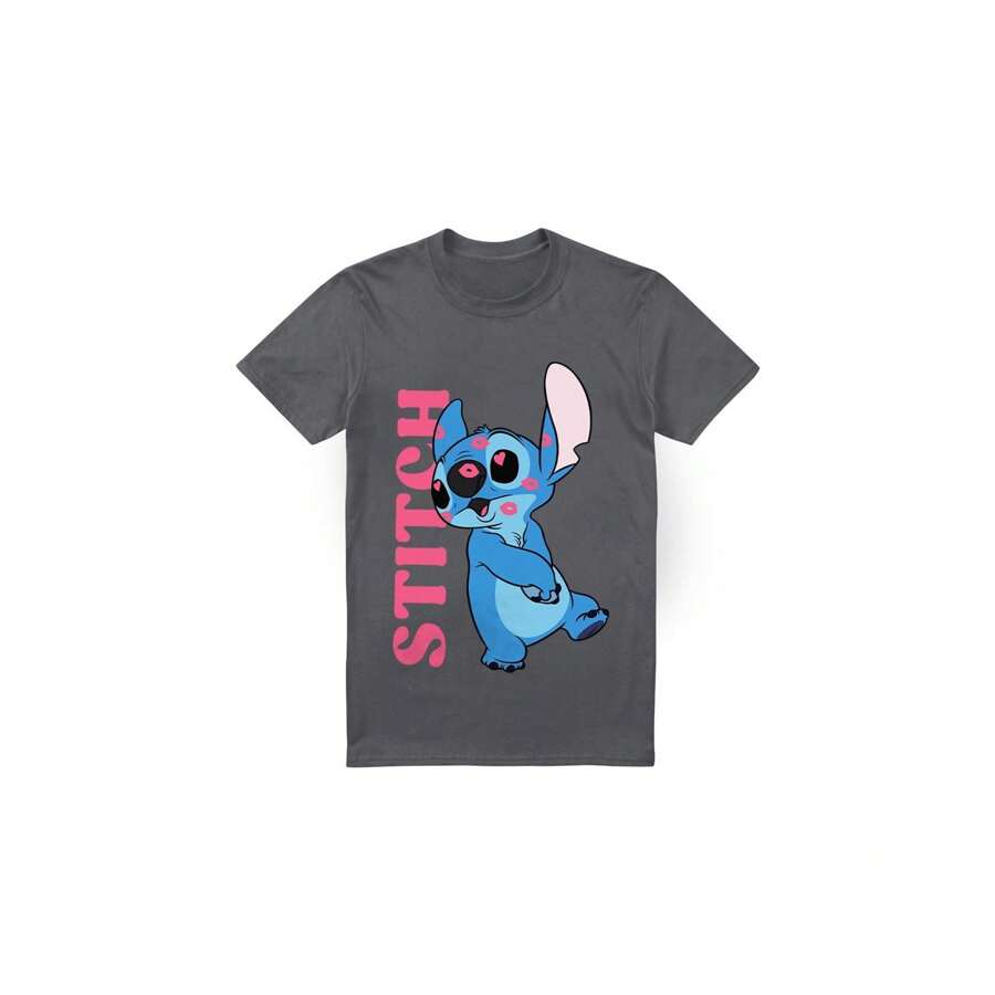 Disney Lilo & Stitch Mens Covered In Kisses T-Shirt (Charcoal)