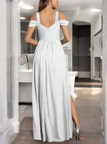 Long Dress Women Lady Fashion Casual Elegant Cristy Leg Opening - 白色 - 查看 2