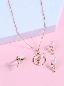 1 套女孩首饰套装，金色锌合金手链项链耳环戒指套装，带花朵和独角兽设计，生日/节日/派对礼物，圣诞礼物 - 彩色 - 查看 2