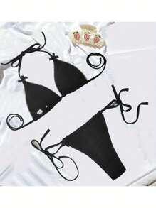 Spring And Summer Simple Curve-Hugging Swimsuit Beach Leisure Vacation - Black - View 3