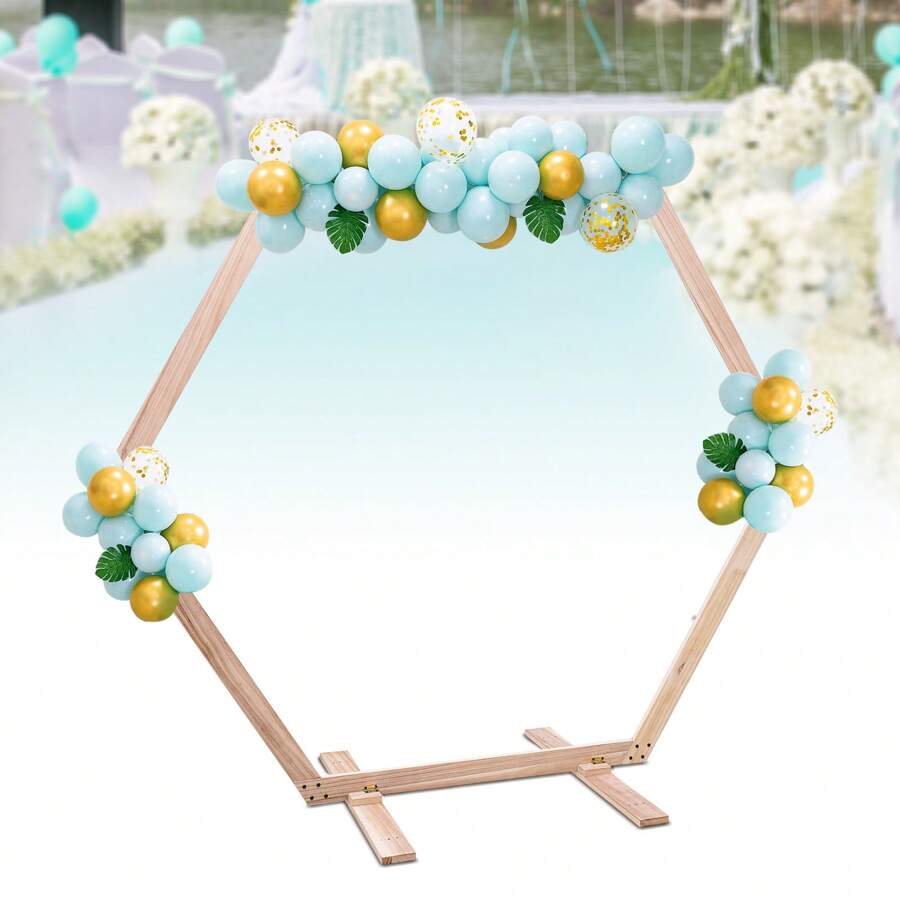 YUNRUX Arche de mariage hexagonale en bois 233x225cm, arche de mariage élégante en bois avec base, tonnelle hexagonale en bois pour décoration de fête d'anniversaire de mariage