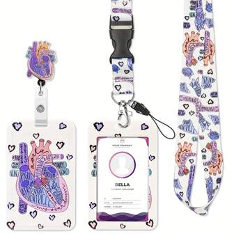 可伸缩挂绳，带身份证徽章夹，可旋转夹 - 心理健康护理挂绳，用于姓名徽章夹，可拆卸挂绳，带身份证徽章夹，适用于护士、教师、学生、办公室工作人员、学校用品、返校