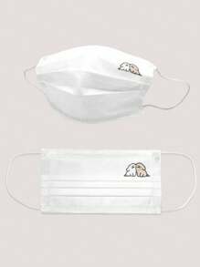 10pcs Minimalist Puppy Line Pattern Disposable 3-Ply Face Masks, Cute Cartoon Design, Individual Packaging - Multicolor - View 5