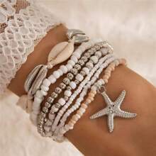 1 Set New Ocean Series Design Versatile 5-Star Braided Shell Beaded Chain Jewelry Set For Women
