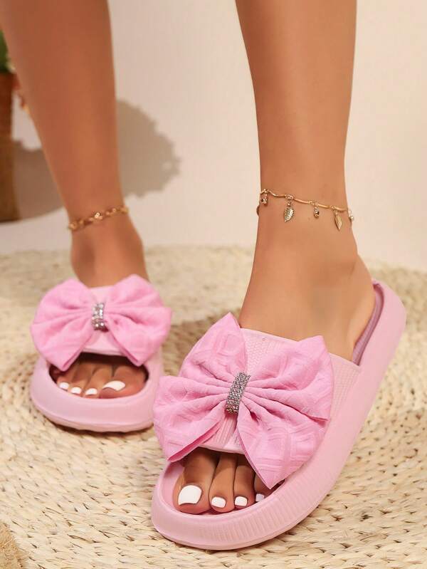 1 双豹纹蝴蝶结装饰经典元素 DIY 拖鞋，厚底舒适塑料凉鞋，适合海滩、浴室、儿童女孩夏季度假