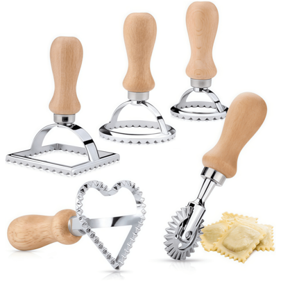 1 Set Of Zinc Alloy Cookie Cutters, Dumpling Stamps, Dumpling & Pasta Cutter Wheel Set, Wooden Handle Cookie Cutters, Dumpling Maker Tool Set With Roller - High Quality Materials: These Cookie Cutters Are Made Of Zinc Alloy And Oak Wood, Very Sturdy , Not Easy To Bend Or Break, And Long-Lasting Without Damage