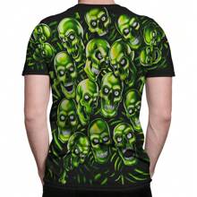 Camiseta De Manga Corta Con Estampado Completo En Azul Líquido Con Calaveras Fantasía - 黑色 - 查看 2