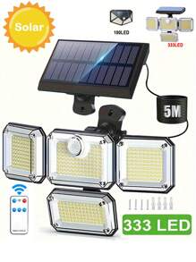Solar Powered Outdoor Lights, Solar Path Lights, Solar Wall Lights For Patio, 333 LED Lights With Remote Control, Foldable, 3 Modes Adjustable, Motion Sensor Lights (100 LED/333 LED)