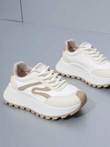 Zapatillas deportivas de mujer de suela gruesa con diseño casual, sencillo pero elegante, versátil, ligero, antideslizante, ideal para senderismo, correr y deportes al aire libre. Diseño retro lindo, elegante y minimalista. Calzado deportivo casual y cómodo con forma asimétrica para mujer.