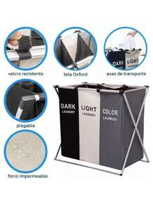 Cesto Ropa Sucia Plegable, con 3 Compartimentos, 120L Multifunción Cestos para Lavandería Organizadores de Ropa Sucia Clasificador de Cestas 68x38x60cm para Lavar y Separar la Ropa - Multicolor - Ver 3