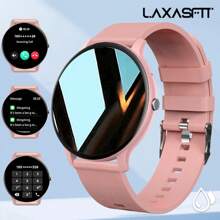 LAXASFIT 2025 新款男女智能手表，数字显示，IP68 防水，圆形表盘，塑料外壳，硅胶表带，无线通话，100 多种运动模式，天气提醒，闹钟，喝水提醒，兼容 Android 和 iPhone，情人节礼物，总统日礼物，春季促销 - 黑色 - 查看 5
