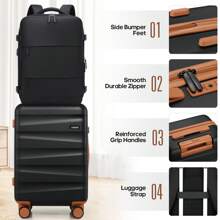 UKEIN Luggage Set With Backpack,Polycarbonate Carry On Luggage Airline Approved With Spinner Wheels, Hardshell Travel Suitcase With TSA Lock,Suitcase Set 3 Piece - Black - View 5