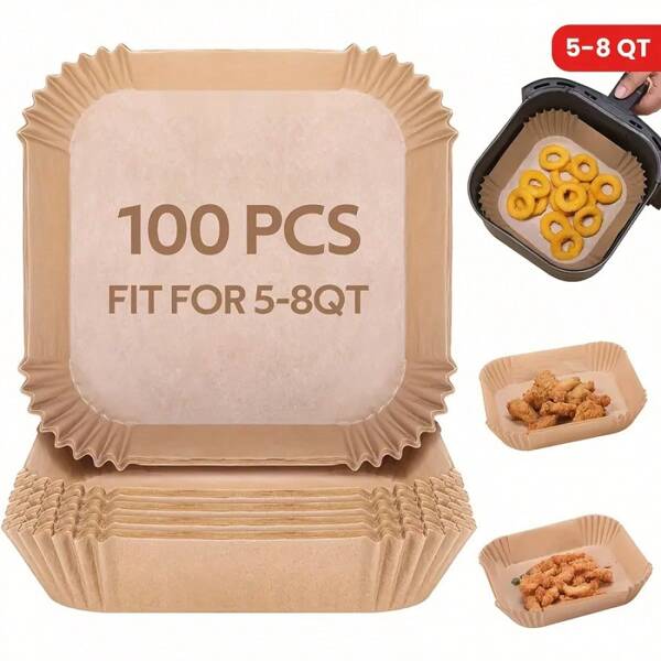 100pcs Non-Stick Air Fryer Parchment Paper Liners, Fit Most Air Fryer Models, Oil-Proof Baking Paper, Suitable For Baking, Frying Food, Perfect For Thanksgiving, Halloween, Easter And More