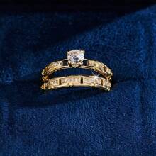 Set de 2 anillos elegantes apilables con circonita brillante, regalo de joyería de lujo - Conjunto de dos piezas - Ver 8