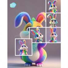 6Pcs Car Decorations 2D Flat Acrylic Rabbit Pendant Hanging Decor Colorful Gradient Ornaments Spring Hanging Ornament For Party Home Decoration Indoor Supplies