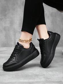 Women's Fashion Sneakers, Solid Color, Lightweight, All-Season Wear, Synthetic Leather, Fabric Lining, Fabric Insole, Casual Skateboarding Shoes