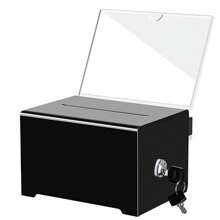 Black Acrylic Donation Box With Lock Sign Holder Comments Box For Business Cards Donations Voting Fundraising - Black - View 6