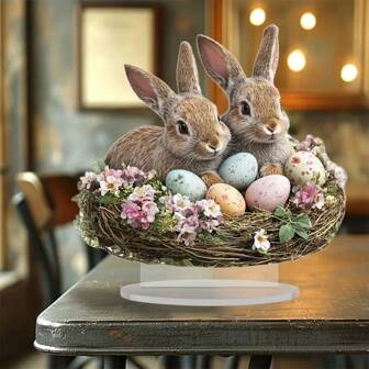 1PC 2D Easter Bohemian Bunny And Eggs Acrylic Table Decoration, Religious Theme Art For Home And Office