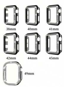 1pc Silver Plated Bling Rhinestone Decoration Chic Lovely Hollow-Out Glitter Drop-Proof Protective Case, Compatible With Apple Watch Case 38/40/41/42/44/45/49Mm, Compatible With Series Ultra/SE/9/8/7/6/5/4/3/2/1, Smart Watch Case Accessories