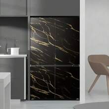 自粘乙烯基墙纸卷，纹理大理石外观墙面覆盖物，可拆卸大型彩绘厨房墙纸，直线匹配图案，23.62 英寸 X 196.85 英寸黑色 - 彩色 - 查看 3