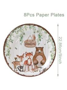 40pcs/Set Woodland Forest Theme Tableware Set, Jungle Animal Theme Birthday Party Decorative Disposable Tableware, Babe Shower Party Supplies Tableware, For Woodland Cute Cartoon Animal Birthday Holiday Family Party Decoration Supplies, Jungle Animal Party Decoration Disposable Tableware, Includes 8pcs 7inch Disposable Plates & 8pcs 9inch Disposable Paper Plates & 8pcs Paper Cups& 16pcs Napkins
