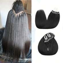 Human Hair Micro Link Extensions For Women - Natural Straight Micro Ring Hairpiece, Seamless Invisible Parting, Healthy Shine, Versatile For All Hair Types - Natural Black - View 2