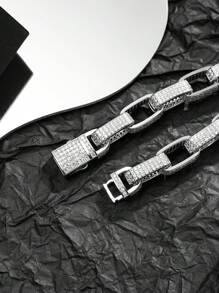 1 件锆石全镶 18K 镀金/铂金男女通用奢华嘻哈手链，适合日常佩戴，派对礼物