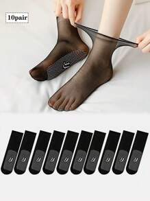 10 paires de chaussettes ultra fines transparentes en maille pour femmes, chaussettes longues invisibles avec fil d'acier, collants sans couture pour le printemps/été