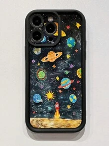 1pc Colorful Pixel Galaxy Pattern Shockproof Thick TPU Protective Phone Case, Luxurious Black, Compatible With IPhone 16 Waterproof Anti-Fall Scratch Resistant - Black - View 5