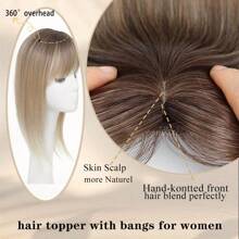 Hair Toppers For Women, 360 3D Cover Hair Topper With Bang Hair Clip With Thinning Hair, 18 Inch Fluffy Toppers Hair Pieces For Women Clip In Bang - Ombre Light Brown to Blonde - 查看 4