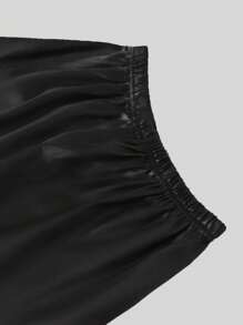 2pcs Tween Boy Black Lapel Neck Short Sleeve Single-Breasted Top & Shorts Casual Pajamas Set