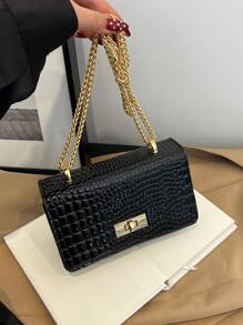 1pc Fashionable And Simple Popular Bag, Stone Pattern, Fashionable Crossbody, Stylish Shoulder Crossbody Bag, Pu Material, Magnetic Buckle Flap Closure, Suitable For Girls To Go Shopping, Daily Use, And Attend Parties, Sweet And Cute Solid Color Matching, Fashionable And Versatile Square Bag Shape, Elegant, Simple And Exquisite Crossbody Bag, It Is A Good Choice As A Gift For Little Girls - Solid Color Crossbody Bag - View 3