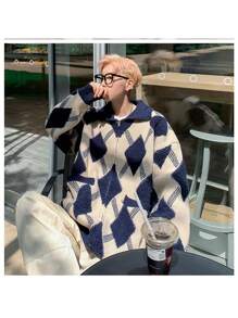 Men's Spring And Autumn New Cardigan Sweater, Retro Knitted Jacket With A Design Sense Of Hundred Tie Thread - Navy Blue - View 2