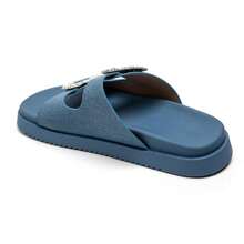 Flat Sandals With Rhinestone Buckles And Comfort Sole - Blue - View 5