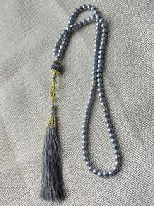 1 pieza 99 cuentas de oración de perlas falsas de vidrio de 6mm, pulsera con borla, pulsera de mano, decoración de muebles