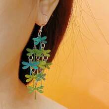 新款 1 对时尚简约波西米亚流苏挂钩，绿蜻蜓长耳环，母亲节、节日、生日礼物、日常佩戴、精美珠宝、女士耳环 - 墨綠色 - 查看 12