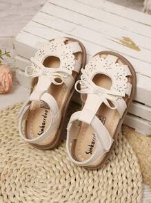 女童蝴蝶结装饰防撞 PU 软底防滑舒适钩环设计婴儿凉鞋，适合夏季、日常、派对、节日和婚礼