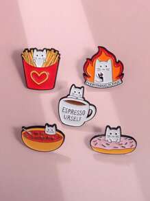 1 pieza Broche de metal con forma de papas fritas, donut o gato de la serie de alimentos con diseños de dibujos animados, versátil para ropa, uso diario o para eventos