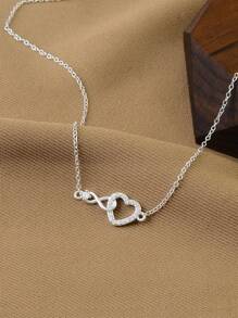 永恒时尚爱心吊坠项链S925纯银精致高端设计轻奢日常聚会休闲度假女士锁骨链 - 銀色 - 查看 2