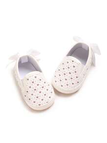 新生女童镂空蝴蝶结设计平底鞋，防滑轻便公主步行鞋 - 白色 - 查看 4