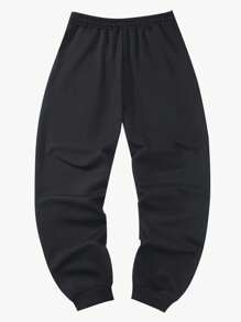 Pantaloni de jogging sport pentru bărbați, cu manșete cu șnur, pantaloni de sport ocazional pentru alergare în aer liber, de culoare uni, respirabili - Negru - Vizualizare 2