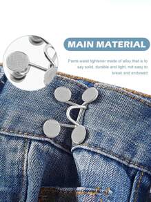 1 套隐形腰部塑身器，金属牛仔裤纽扣，时尚格子扣腰带，可拆卸腰部牛仔裤纽扣，腰部可调节扣，多功能设计 - 银色 - 銀色 - 查看 4