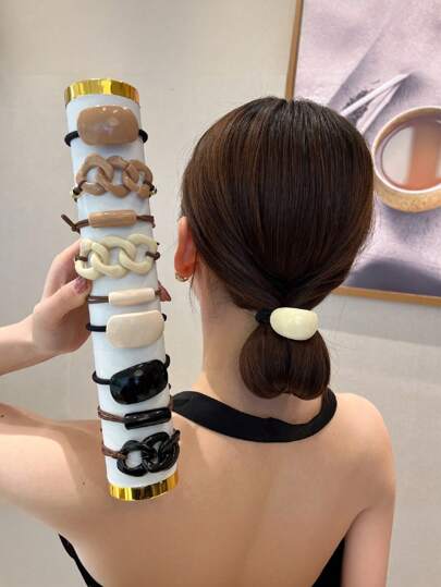 9 piezas de gomas para el cabello de colores natural, negro y marrón, sin daños, aptas para uso diario, se pueden usar como sujetadores de cola de caballo, diademas, ligas para el cabello, accesorios para el cabello, etc. Accesorios para la cabeza