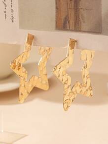 1 对时尚简约优雅法式金属星形耳钉，适合女士，适合通勤、日常佩戴和派对 - 彩色 - 查看 9