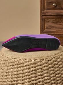 Zapatos planos de mujer con puntera puntiaguda y diseño de patchwork, mocasines casuales versátiles y sofisticados, aptos para el otoño y todas las estaciones - Morado - Ver 7