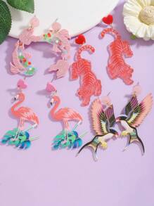 1对时尚可爱亚克力老虎/火烈鸟/鱼/燕子动物卡通耳环，适合女性日常佩戴（手工制作，款式略有不同） - 動物耳環 - 查看 3