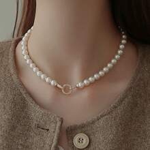 Modny francuski styl naszyjnik z pereł sztucznych - perły 8 mm, nadaje się do codziennego noszenia i jako prezent na Walentynki, mama, dzień matki, prezent - Biały - Zobacz 9